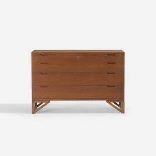 Svend Langkilde, cabinet: Svend Langkilde cabinet Holger ChristiansenDenmark, c. 1960teak26.25 h x 39.5 w x 18.5 d in (67 x 100 x 47 cm) Cabinet features four drawers. Signed with applied metal manufacturer's la
