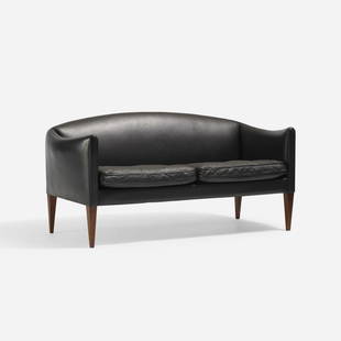 Illum Wikkelso, settee: Illum Wikkelso settee Holger ChristiansenDenmark, c. 1970leather, rosewood26.6 h x 56 w x 26.5 d in (68 x 142 x 67 cm)