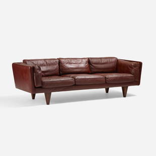 Illum Wikkelso, sofa, model V11: Illum Wikkelso sofa, model V11 Holger ChristiansenDenmark, c. 1965leather, rosewood27 h x 90 w x 31 d in (69 x 229 x 79 cm)