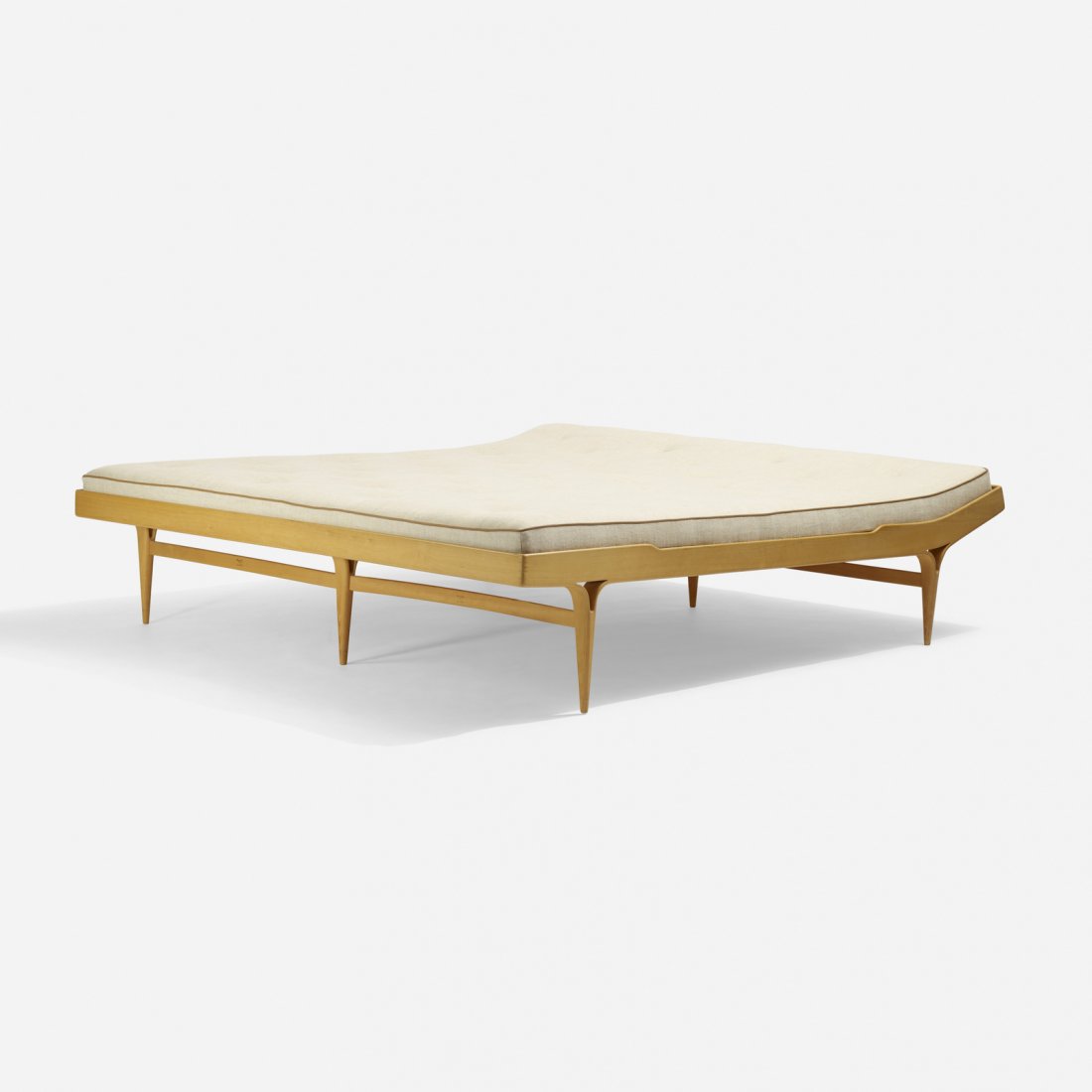 Bruno Mathsson, daybed: Bruno Mathsson daybed Firma Karl MathssonSweden, 1950beech, upholstery, leather18 h x 77.5 w x 79 d in (46 x 197 x 201 cm) Signed twice with branded manufacturer's mark to frame: [Bruno