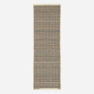 Barbro Nilsson, Svart Rosengang flatweave runner: Barbro Nilsson Svart Rosengang flatweave runner Marta Maas-Fjetterstrom ABSweden, 1943hand-woven wool30 w x 90 l in (76 x 229 cm) Woven signature to edge: [AB MMF BN].
