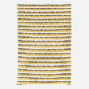 Barbro Nilsson, Randig Med Tvist flatweave carpet: Barbro Nilsson Randig Med Tvist flatweave carpet Marta Maas-Fjetterstrom ABSweden, 1943hand-woven wool43 w x 62 l in (109 x 157 cm) Woven signature to edge: [AB MMF BN].