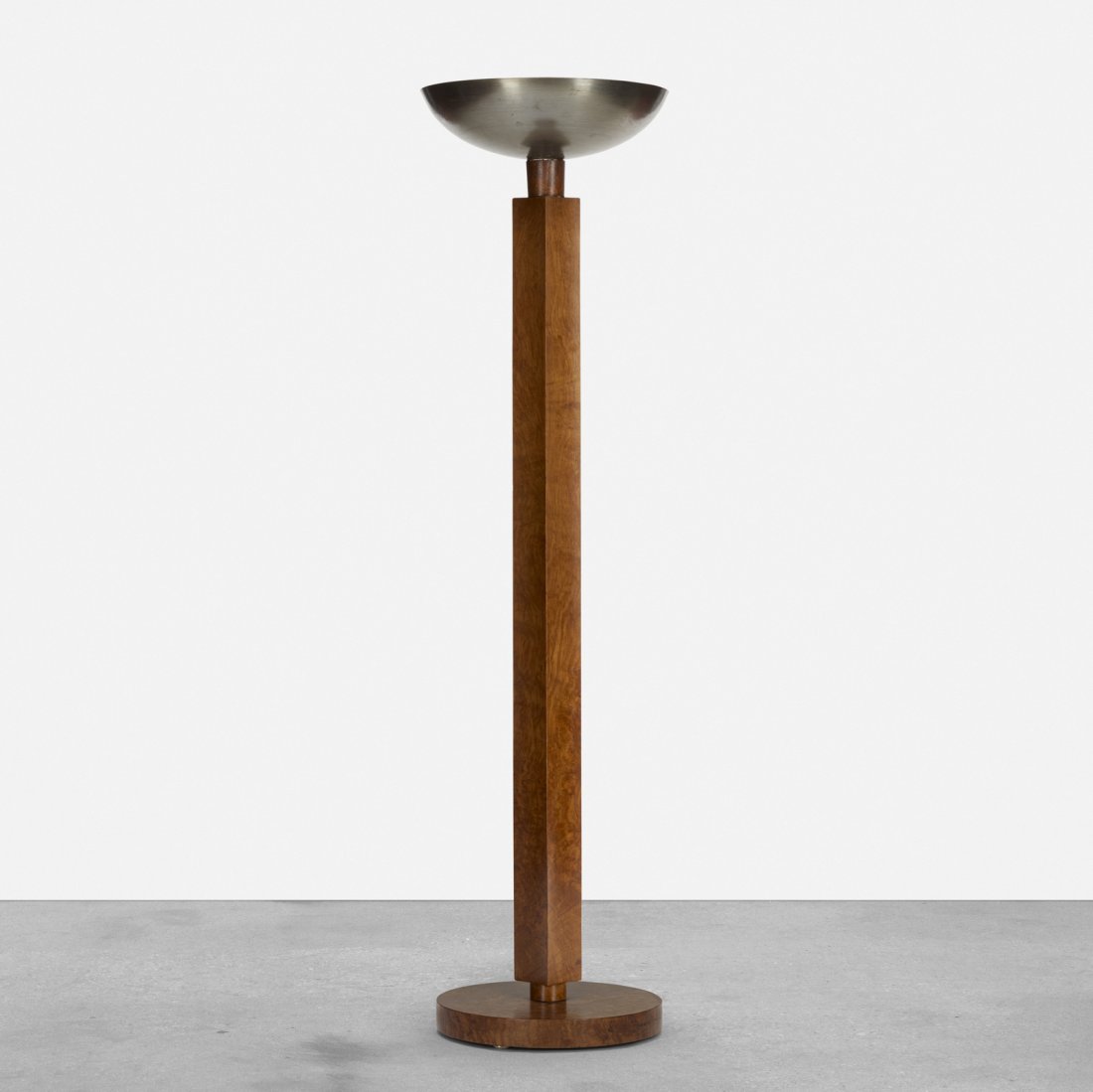 Samuel Marx, floor lamp from the Morton D. May House: Samuel Marx floor lamp from the Morton D. May House USA, 1940burled oak, spun aluminum17.25 dia x 66 h in (44 x 168 cm) Provenance: Morton D. May, Ladue, MO | David B. Lichten