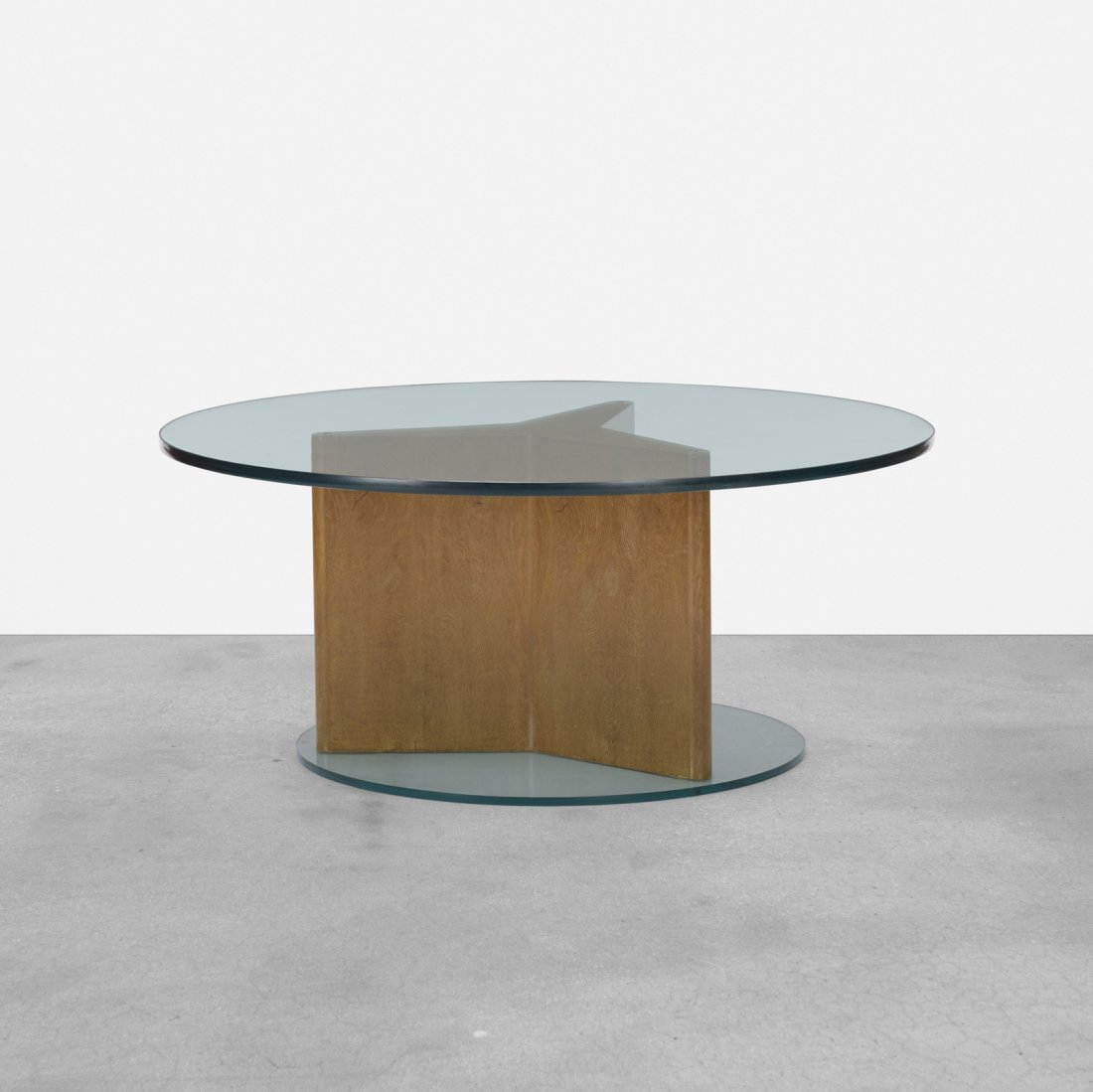 Samuel Marx, coffee table from the Morton D. May House: Samuel Marx coffee table from the Morton D. May House USA, 1940cerused red oak, glass41.75 dia x 18.25 h in (106 x 46 cm) Provenance: Morton D. May, Ladue, MO | David B. Licht