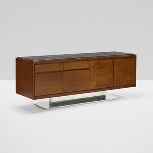 Warren Platner, cabinet: Warren Platner cabinet Lehigh Leopold USA, c. 1965 walnut, stainless steel, marble 73.75 w x 21.75 d x 29 h in (187 x 55 x 74 cm) This cabinet comes from the office of the president of the