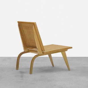 Edward Durell Stone, lounge chair: Edward Durell Stone lounge chair Fulbright FurnitureUSA, 1945oak, cane23.5 w x 29 d x 32 h in (60 x 74 x 81 cm) Literature: Edward Durell Stone: Evolution of an Arch