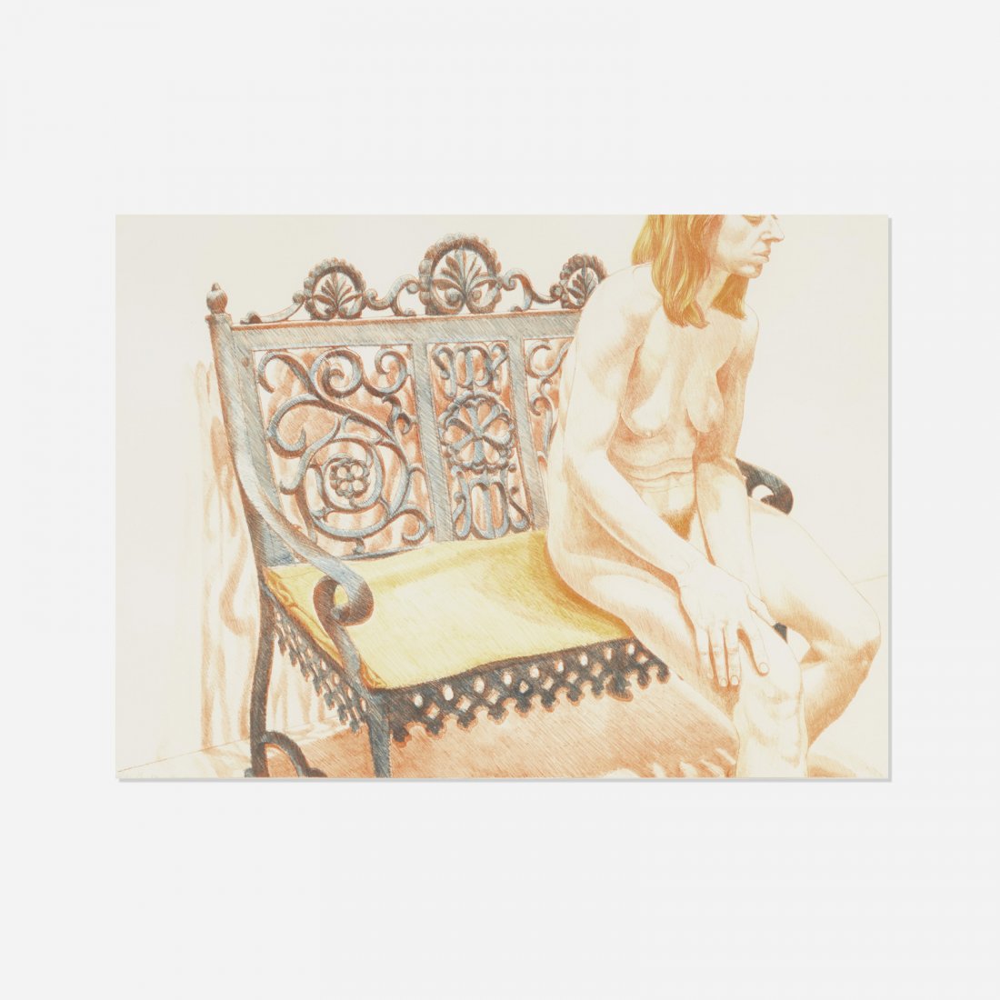 Philip Pearlstein, Girl on an Iron Bench: Philip Pearlstein Girl on an Iron Bench 1974 lithograph on Twinrocker paper 24.5 h x 34 w in (62 x 86 cm) Signed, dated and numbered to lower edge 'Philip Pearlstein 1/75 74'. This work is number