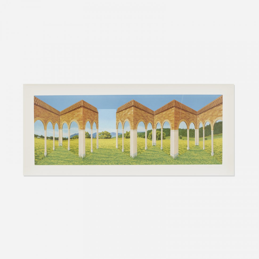Patrick Hughes, Gazebo: Patrick Hughes Gazebo 2005hand-painted 3D multiple with lithography12 h x 32 w x 4.5 d in (30 x 81 x 11 cm) Signed and numbered to lower edge 'Patrick Hughes 4/45'. This work is number 4 from