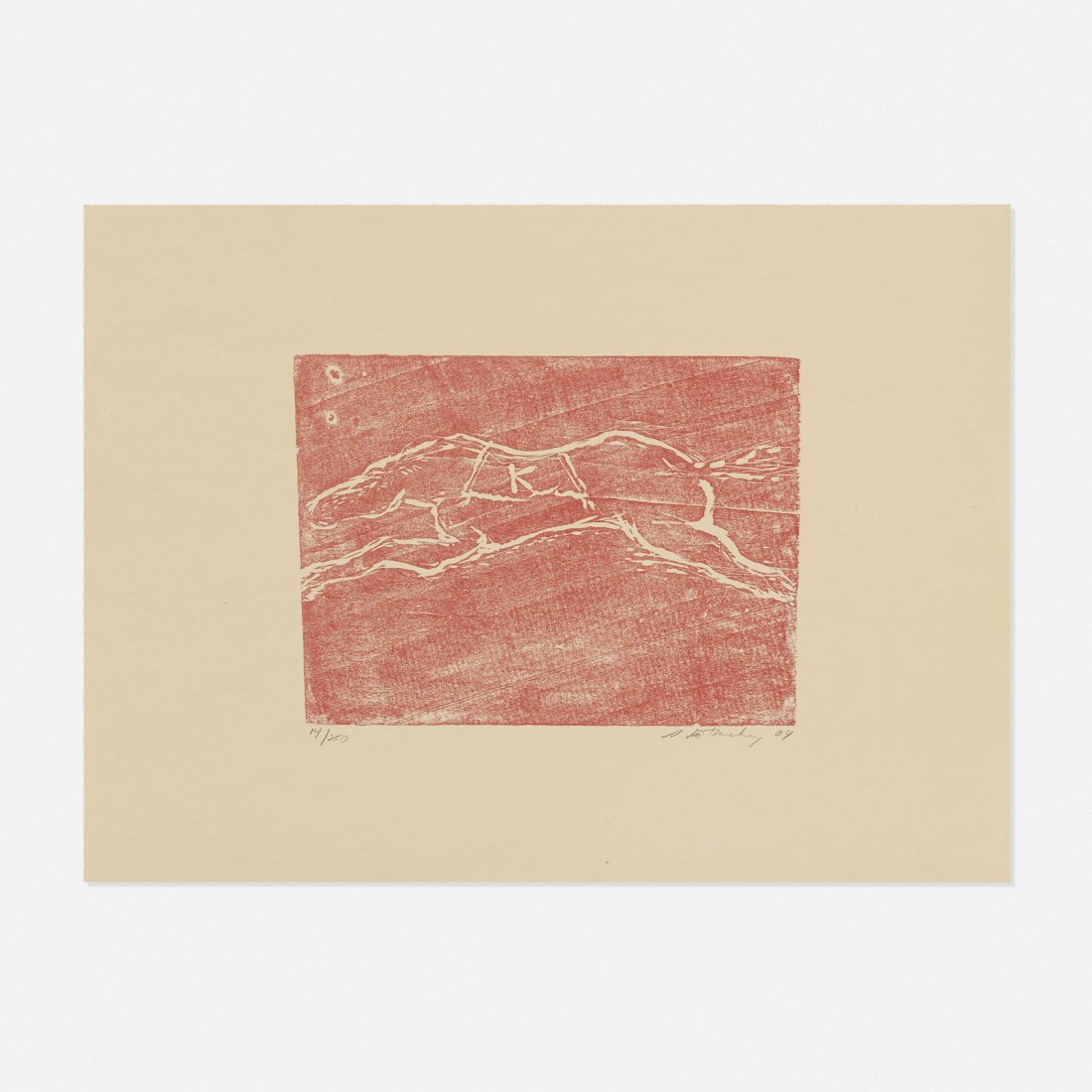 Susan Rothenberg, K: Susan Rothenberg K 2004 lithograph on paper 7 h x 9.25 w in (18 x 23 cm) Sheet measures: 13 h x 17.75 w inches. Signed, dated and numbered to lower edge '14/250 S Rothenberg 04'. This work is num