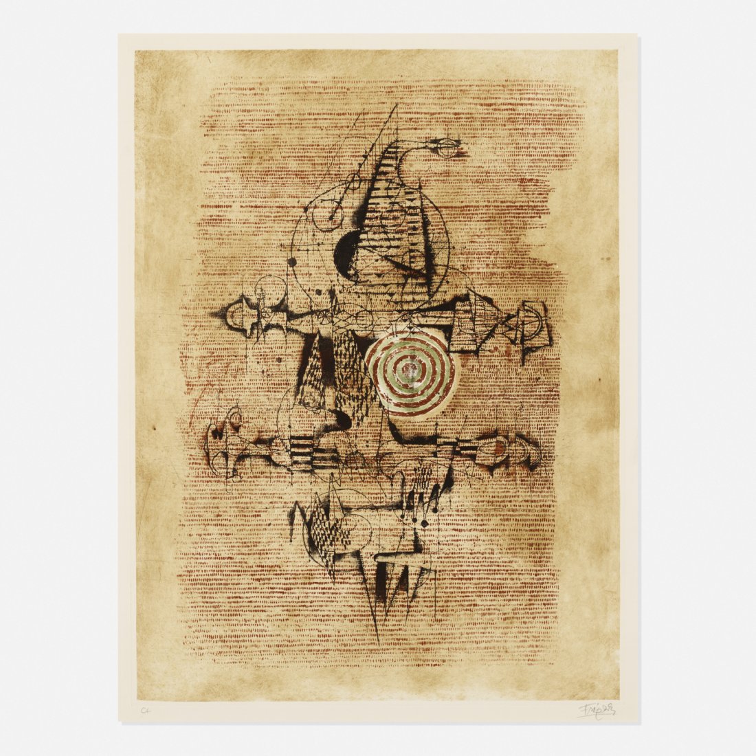 Johnny Friedlaender, Untitled: Johnny Friedlaender Untitled c. 1965 etching and aquatint on paper 30 h x 22 w in (76 x 56 cm) Signed to lower edge 'Friedlander CA'. Provenance: Private Collection, New Y