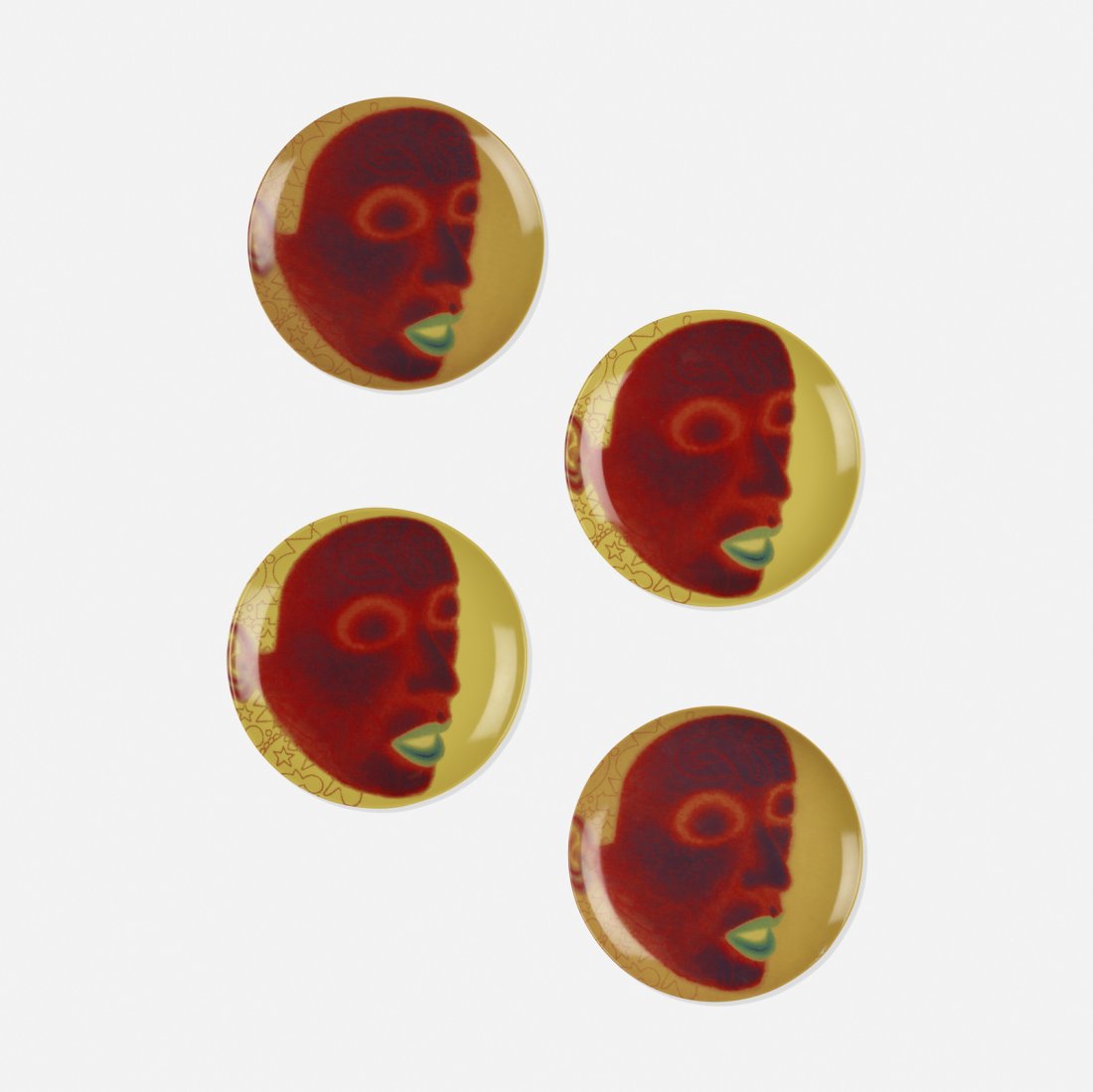 Ed Paschke, set of four plates (Renaissance Society): Ed Paschke set of four plates (from Editions for the Renaissance Society) 1997transfer-print on porcelain7.5 dia in (19 cm) Each work is a production prototype from the edition of 100.