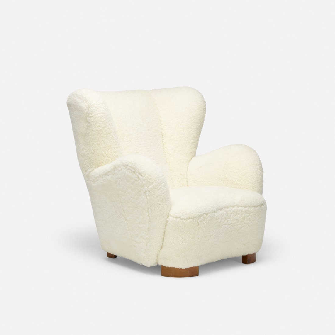 Flemming Lassen, attribution, lounge chair: Flemming Lassen, attribution lounge chair Denmark, c. 1935sheepskin, stained beech35 w x 39 d x 37 h in (89 x 99 x 94 cm)