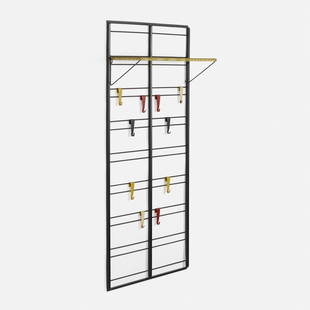 Coen de Vries, Pilastro coat rack: Coen de Vries Pilastro coat rack The Netherlands, 1958perforated and enameled steel, rubber29.5 w x 9.25 d x 55.25 h in (75 x 23 x 140 cm) Literature: Holland in Vorm,