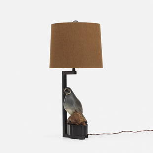 In The Manner Of William (Billy) Haines, table lamp: In The Manner Of William (Billy) Haines table lamp USA, c. 1950hand carved and painted wood bird, enameled steel, lacquered wood, polyester11 dia x 24.5 h in (28 x 62 cm)