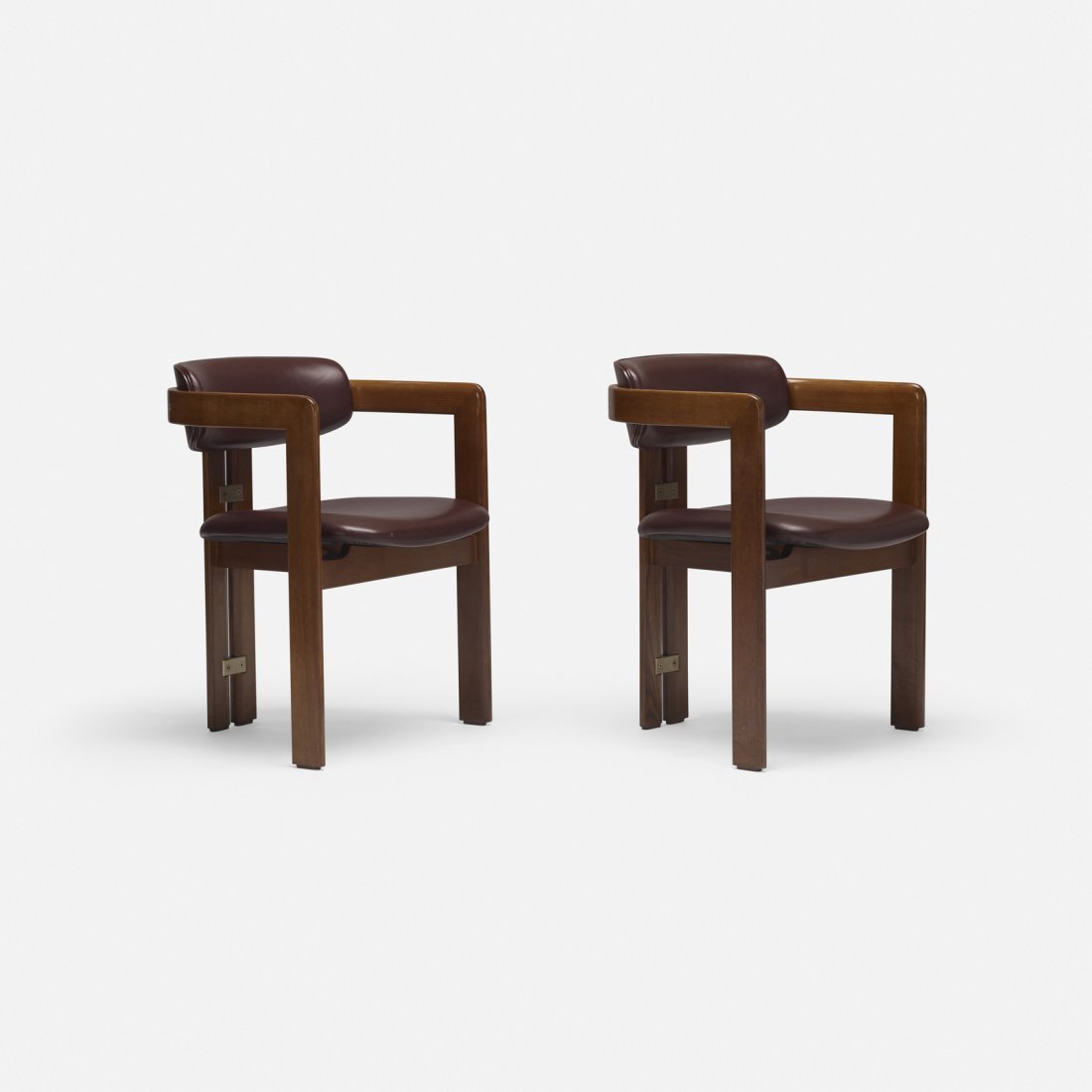 Augusto Savini, Pamplona dining chairs, pair: Augusto Savini Pamplona dining chairs, pair PozziItaly, 1965European ash, leather, nickel-plated brass22.25 w x 20 d x 29 h in (57 x 51 x 74 cm) Literature: Domus
