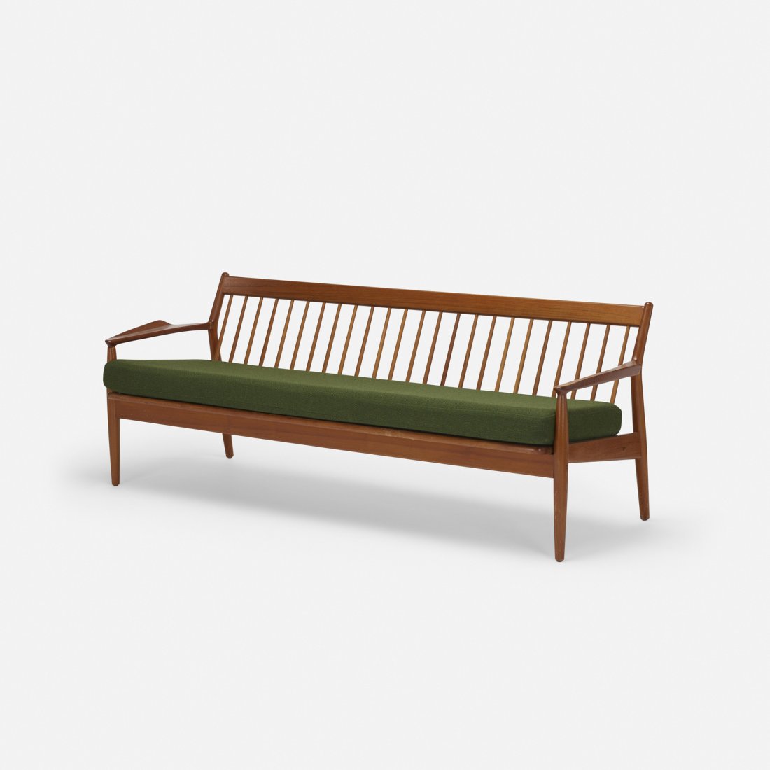Arne Vodder, sofa: Arne Vodder sofa Sibast MoblerDenmark, c. 1965stained teak, upholstery79.5 w x 28 d x 28.5 h in (202 x 71 x 72 cm) Signed with branded manufacturer's mark to frame: [Made in Denmark Geor