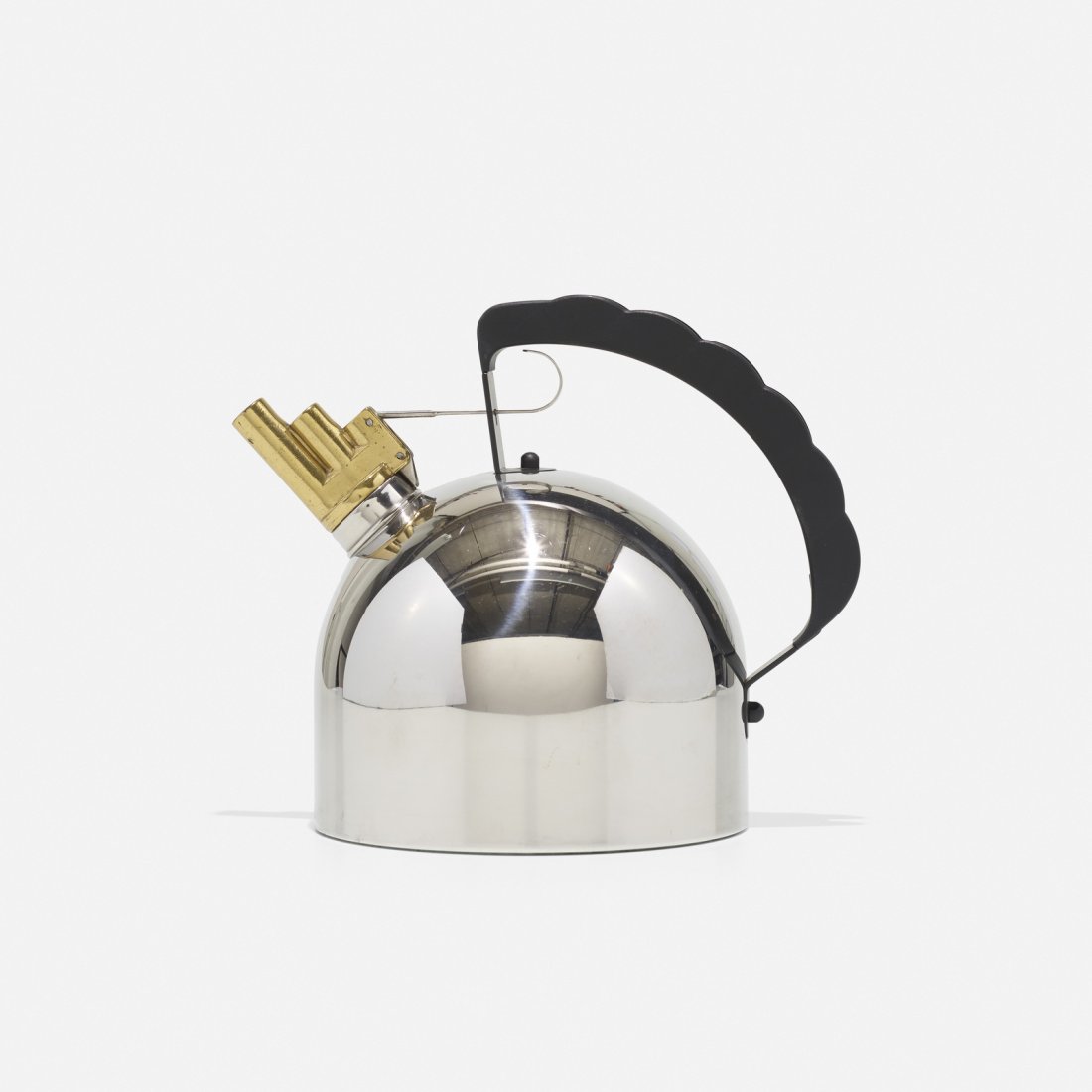 Richard Sapper, 9091 Tea Kettle: Richard Sapper 9091 Tea Kettle AlessiGermany / Italy, 1983stainless steel, brass, plastic9.5 w x 6.5 d x 8 h in (24 x 17 x 20 cm) Signed with impressed manufacturer's mark to underside: [Al