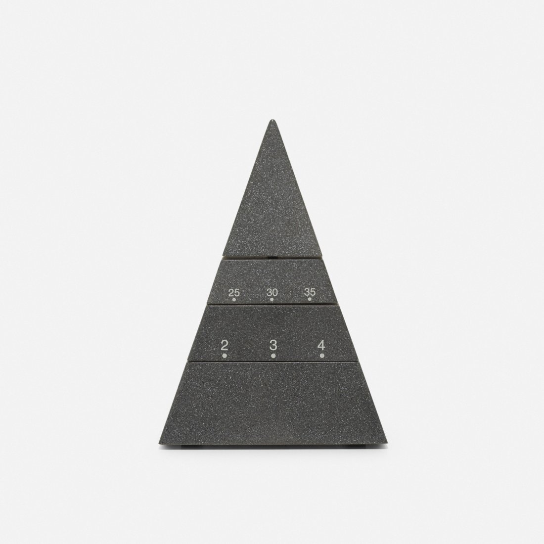 4D Design, Time Pyramid: 4D Design Time Pyramid Taiwan, 1988 ABS plastic 4 w x 4 d x 6 h in (10 x 10 x 15 cm) Signed with molded manufacturer's mark to underside: [4-D Design Inc. Fair Have, New Jersey 1988 4-D Design Inc.