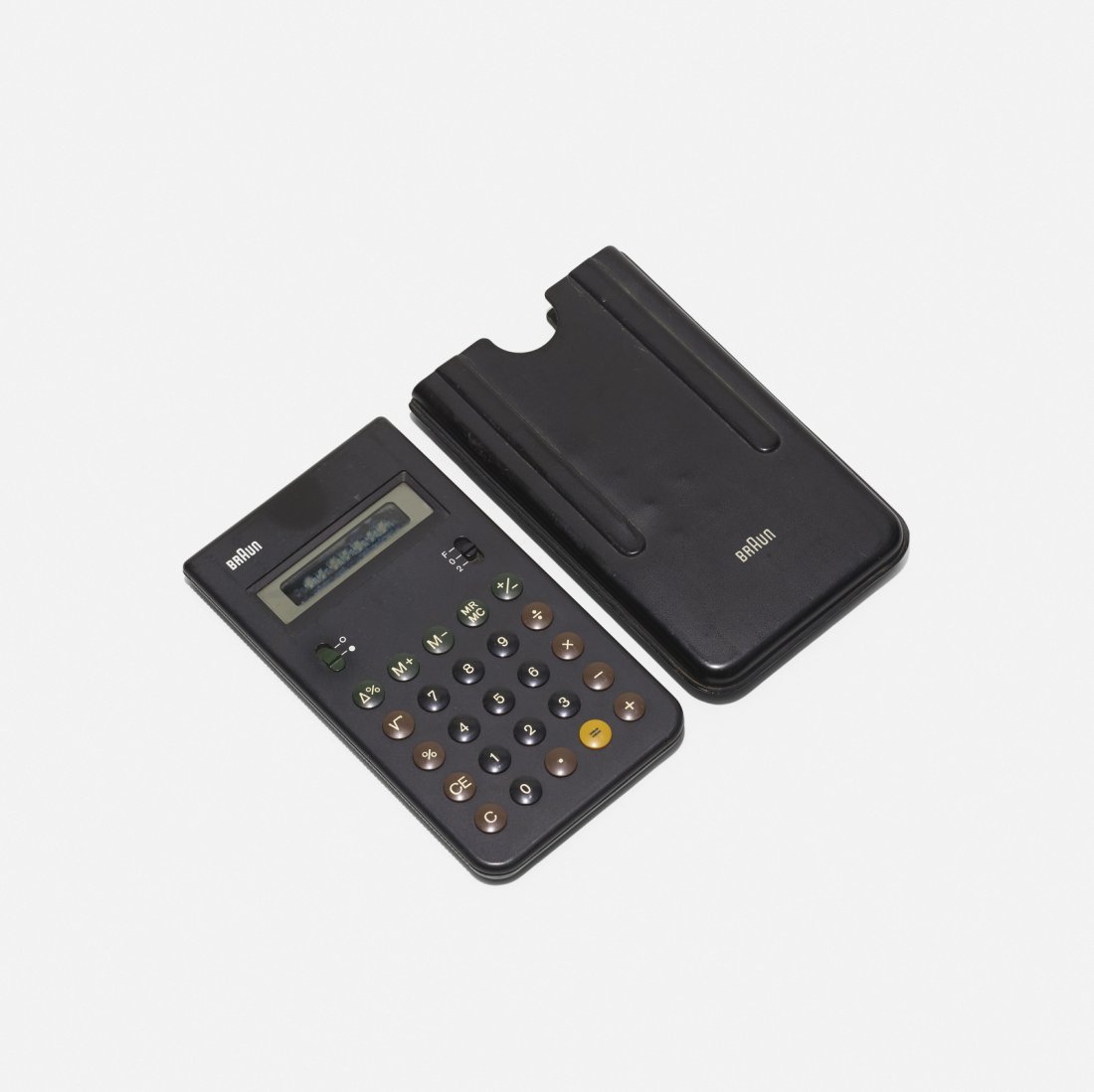 Dieter Rams and Dietrich Lubs, calculator, model ET 33: Dieter Rams and Dietrich Lubs calculator, model ET 33 BraunGermany, 1977molded plastic, vinyl5.5 w x 3.5 d x 0.5 h in (14 x 9 x 1 cm) Signed with decal manufacturer's label to reverse: [Bra