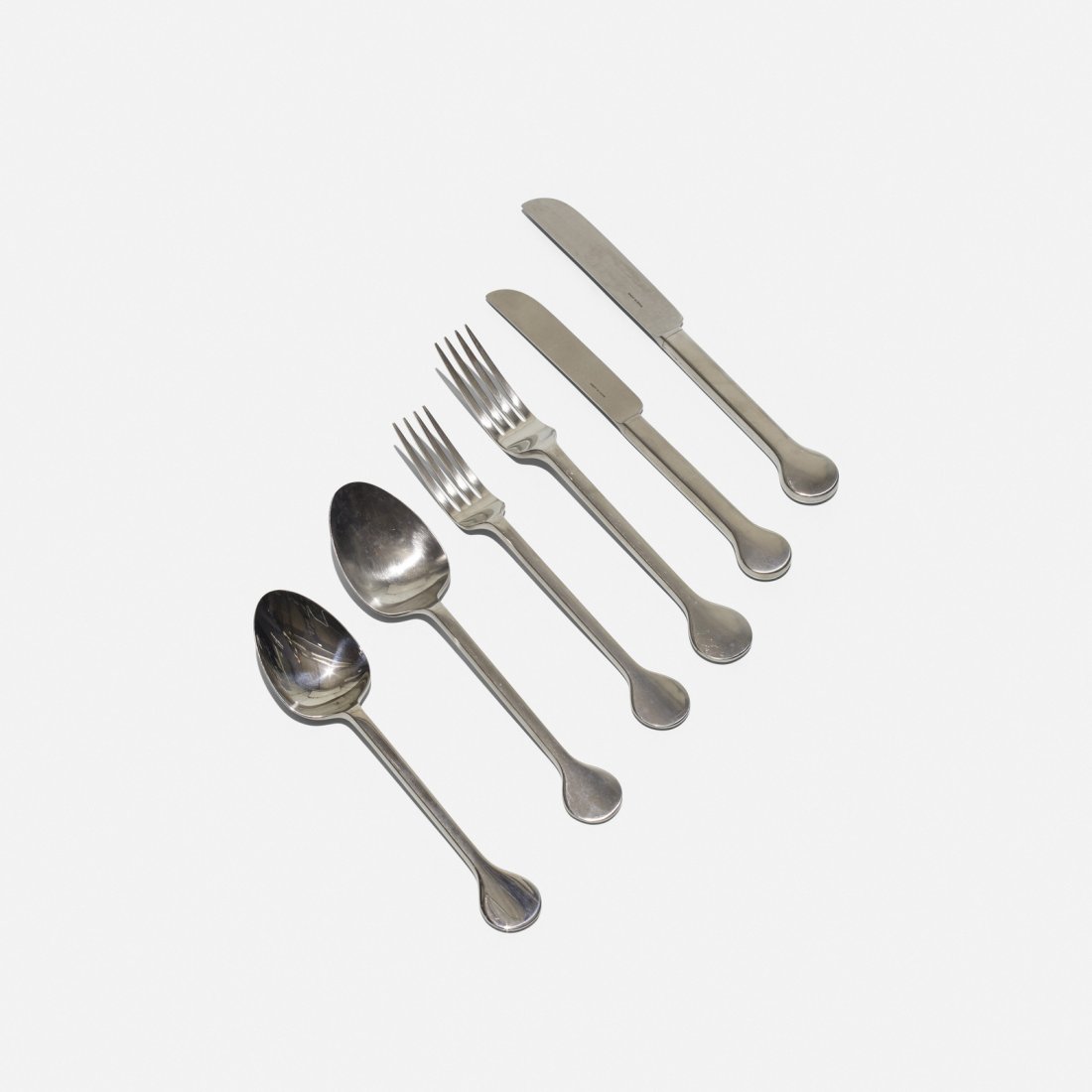 David Mellor, Hoffmann flatware set: David Mellor Hoffmann flatware set AlessiUnited Kingdom / Italy, 1985stainless steel Set is comprised of complete six-piece service for one; six pieces total. Signed with stamped manufacturer's m