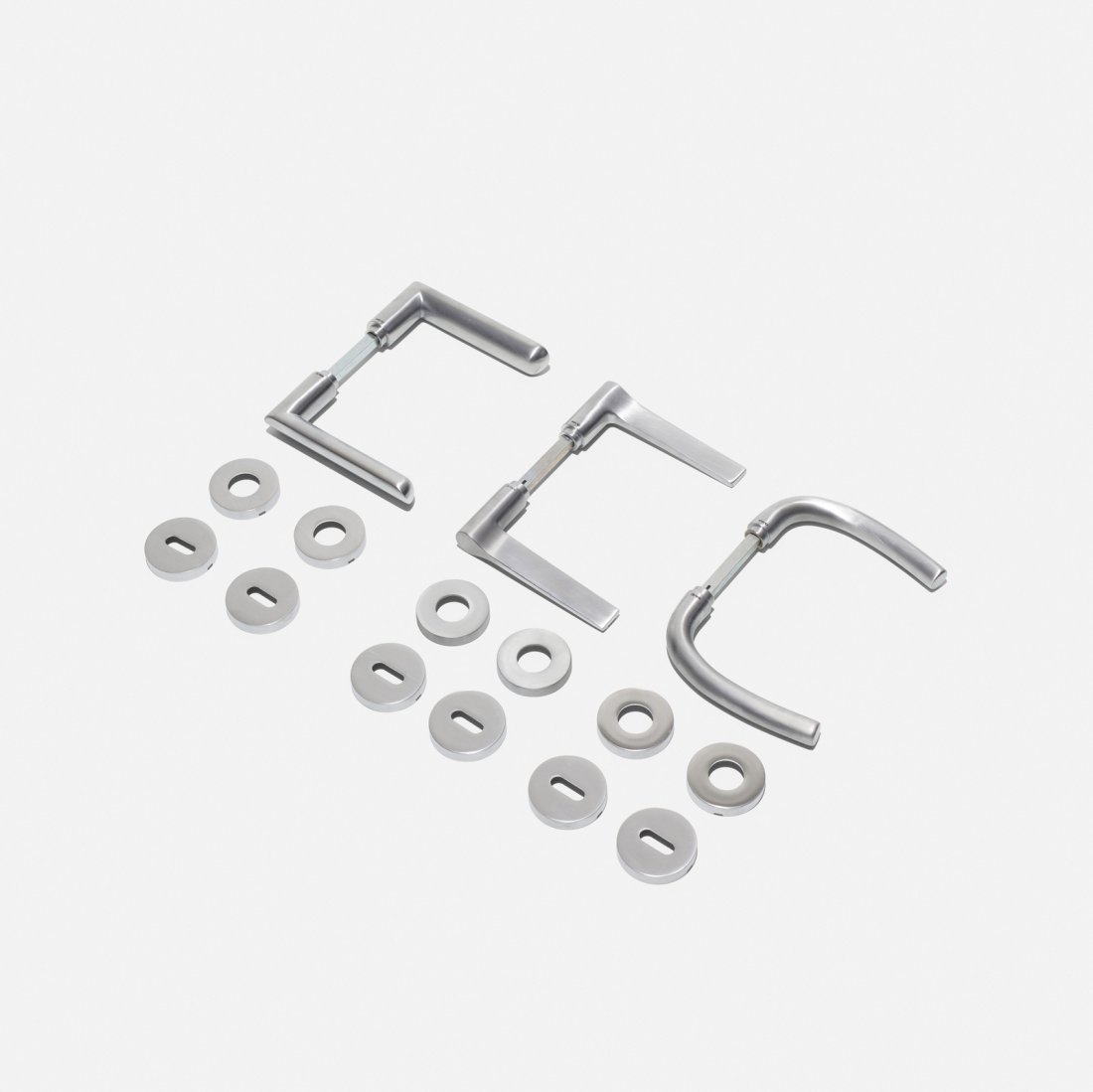 Olivari, door handles, set of three: Olivari door handles, set of three Italy, 1954-1998 / c. 1990aluminum2.5 w x 0.75 d x 5 h in (6 x 2 x 13 cm) Set includes Laser door handle by Richard Sapper, 1998, Tizianella F doo