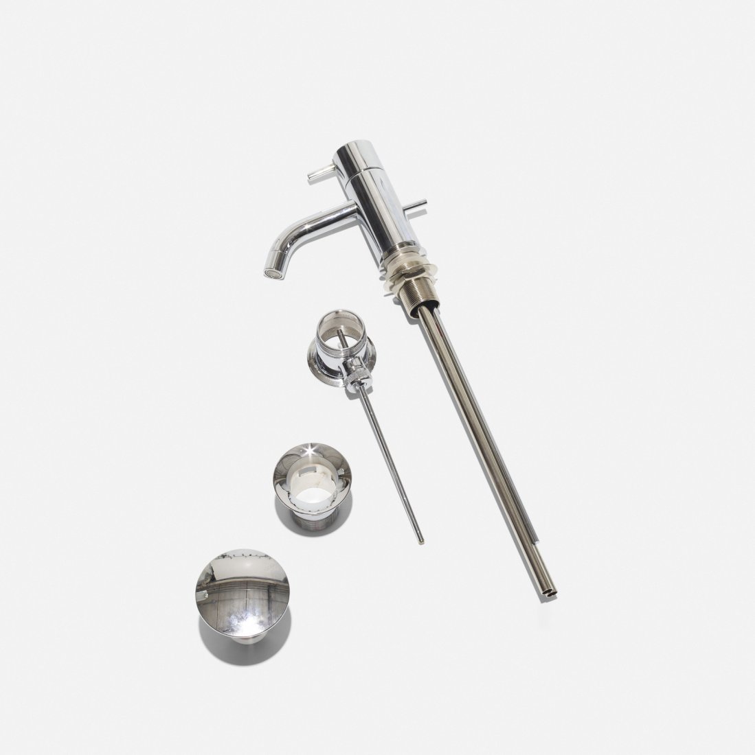 Arne Jacobsen, HV1 faucet: Arne Jacobsen HV1 faucet Vola Denmark, 1969 / c. 1990 stainless steel 1.5 w x 6 d x 4.5 h in (4 x 15 x 11 cm) Provenance: Thessaloniki Design Museum, Greece
