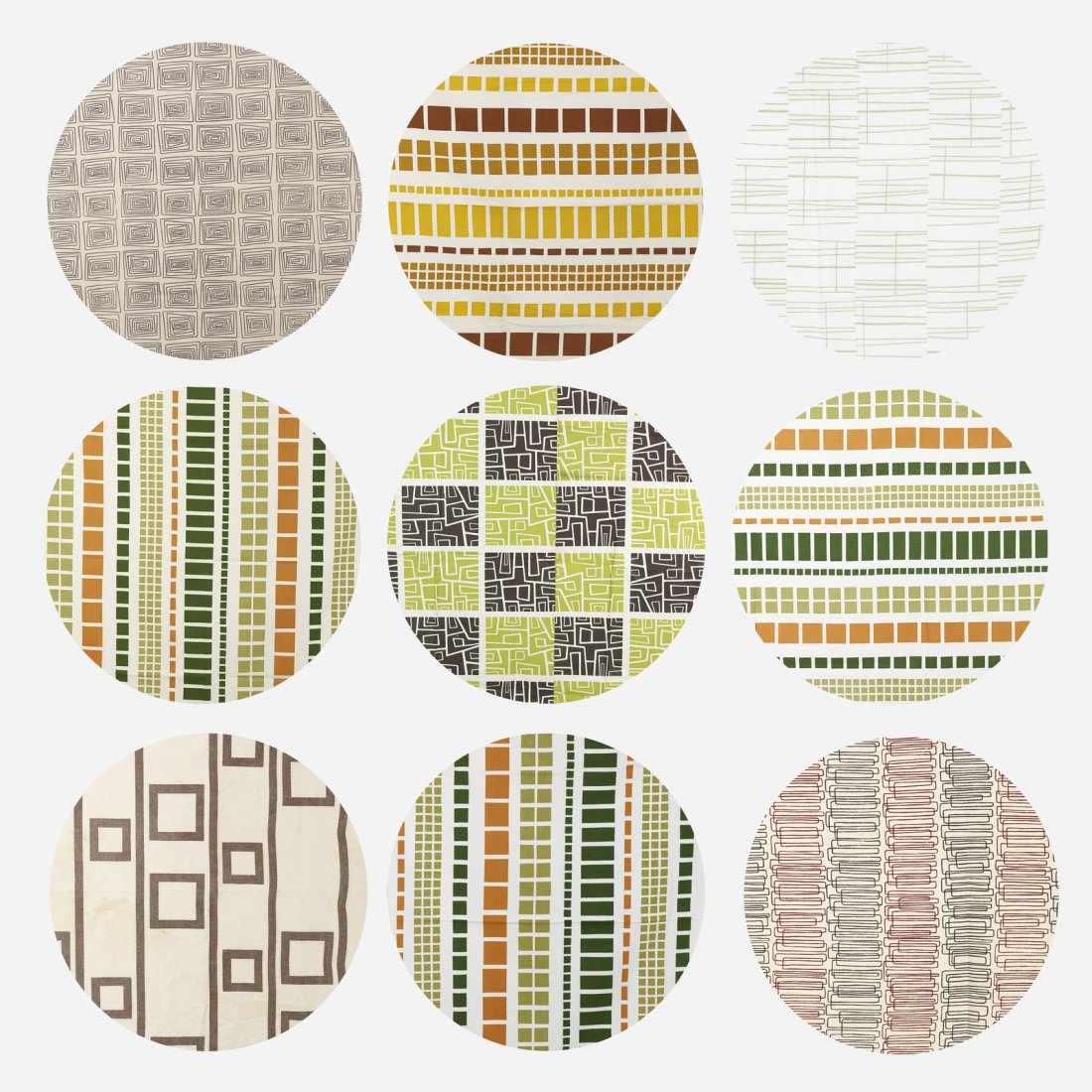 Angelo Testa, collection of nine fabric samples: Angelo Testa collection of nine fabric samples USA, c. 1965 Provenance: Gift of the artist to Daniel and Mary Czubak, Elmhurst, IL