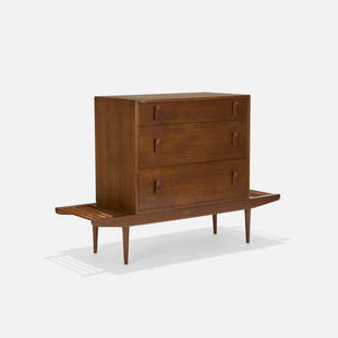 Milo Baughman and Stanley Young, bench with cabinet: Milo Baughman and Stanley Young bench with cabinet Glenn of CaliforniaUSA, c. 1960stained walnut, brass53 w x 18.75 d x 36.75 h in (135 x 48 x 93 cm) This cabinet by Stanley Young is distin