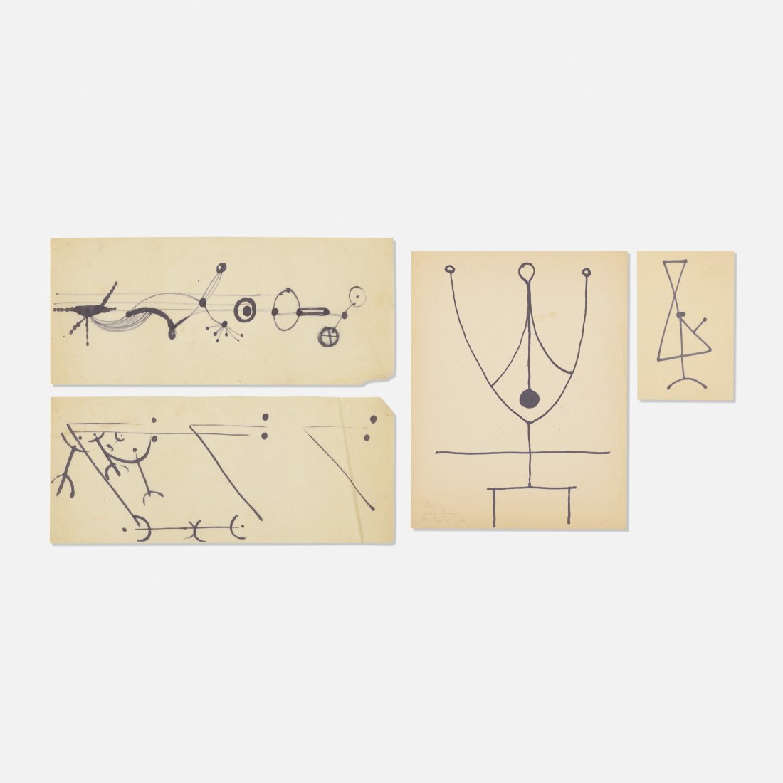 Hugo Weber, Collection of four drawings: Hugo Weber Collection of four drawings Switzerland, 1948ink on tracing paper19.25 h x 8.25 w in (49 x 21 cm) Signed, dated and inscribed to one example: [Hugo Weber, Chez Harry, Barrington 1948].