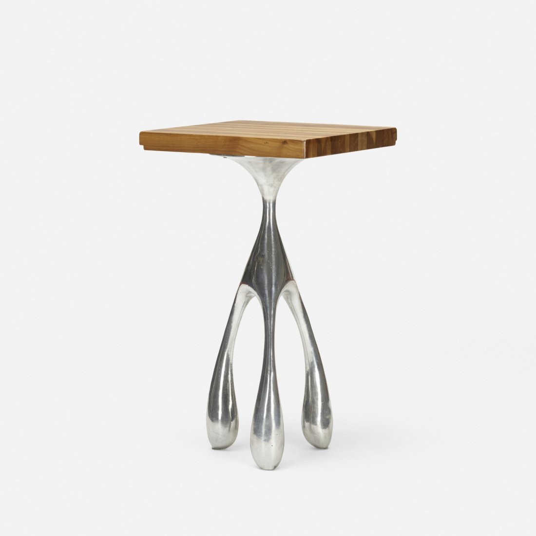 Jordan Mozer, occasional table from Bob San, Chicago: Jordan Mozer occasional table from Bob San, Chicago Jordan Mozer StudiosUSA, 2006cast aluminum, stained walnut17.75 w x 17.75 d x 31.25 h in (45 x 45 x 79 cm) Provenance: B