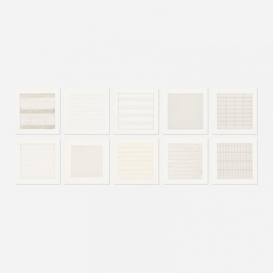Agnes Martin, Paintings and Drawings: Stedelijk Museum: Agnes Martin Paintings and Drawings: Stedelijk Museum Portfolio (ten works) 1990-1991lithograph on vellum transparency paper12 h x 12 w in (30 x 30 cm) These works are from an edition of 2,500 pr