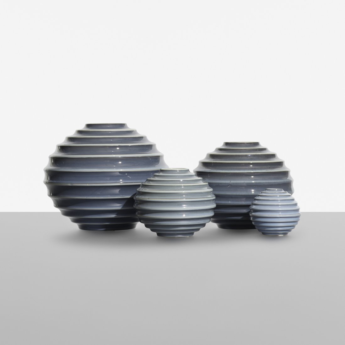 Ewald Dahlskog, Kulvas vases, set of four: Ewald Dahlskog Kulvas vases, set of four Bo FajansSweden, c. 1930glazed stoneware9 dia x 7.5 h in (23 x 19 cm) Signed with impressed manufacturer's mark to underside of each example: [Bo D9