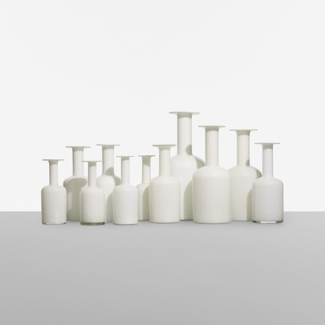 Otto Brauer, Gulvvases, set of eleven: Otto Brauer Gulvvases, set of eleven Kastrup-HolmegaardDenmark, 1962glass6.75 w x 17 h in (17 x 43 cm) Signed with applied manufacturer's label to one example: [Holmegaard by Appointment to
