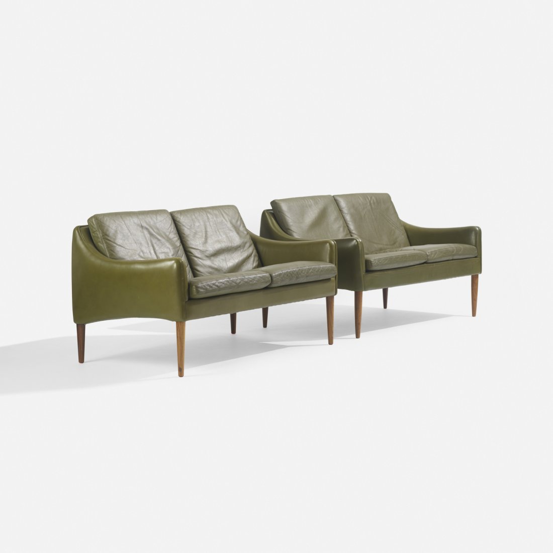 Hans Olsen, settees model 800/2, pair: Hans Olsen settees model 800/2, pair C/S MoblerDenmark, 1958leather, rosewood50 w x 29 d x 28 h in (127 x 74 x 71 cm)