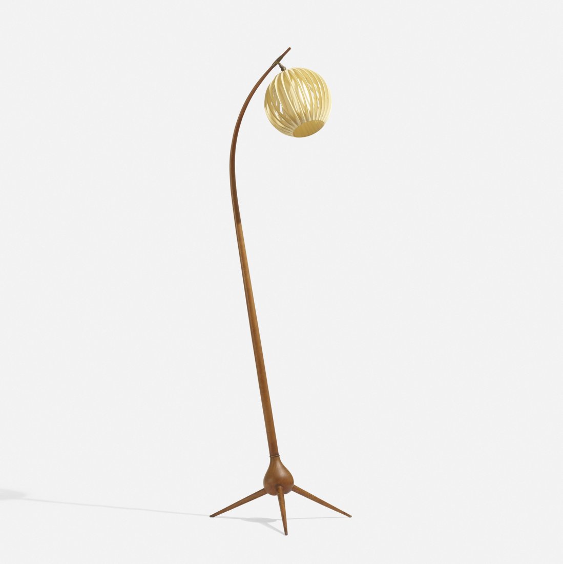 Severin Hansen, floor lamp: Severin Hansen floor lamp Haslev Mobelsnedkeri A/SDenmark, c. 1955teak, nylon over steel wire, brass19 w x 22 d x 65 h in (48 x 56 x 165 cm)