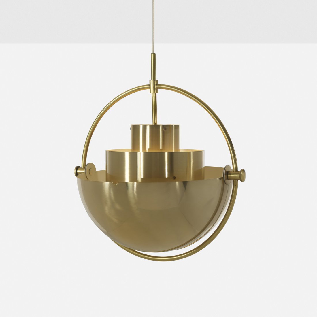 Louis Weisdorf, Multi-Lite pendant lamp: Louis Weisdorf Multi-Lite pendant lamp LyfaDenmark 1972anodized aluminum, brass15.5 w x 12 d x 16 h in (39 x 30 x 41 cm) Signed with decal manufacturer's label to interior: [Lyfa 100 W. Max
