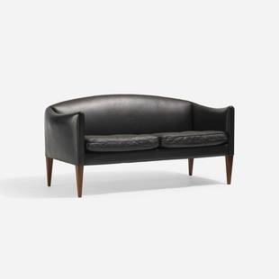 Illum Wikkelso, settee: Illum Wikkelso settee Holger ChristiansenDenmark, c. 1970leather, rosewood56 w x 26.5 d x 26.6 h in (142 x 67 x 68 cm)