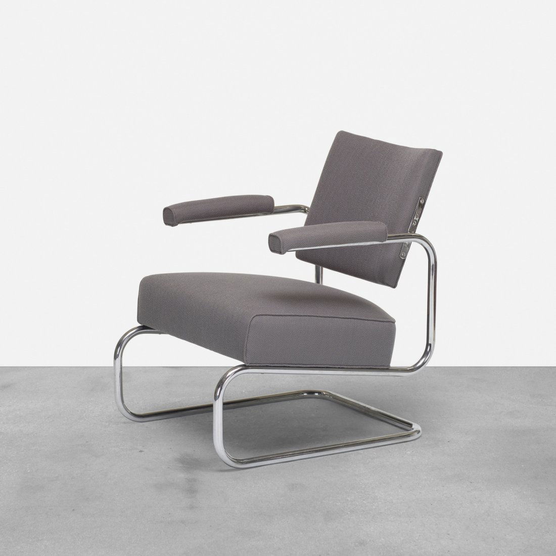 Gilbert Rohde, rare armchair: Gilbert Rohde rare armchair Troy Sunshade CompanyUSA, c. 1933chrome-plated steel, upholstery25 w x 30 d x 31 h in (63 x 76 x 79 cm) Literature: Gilbert Rohde: Modern Des
