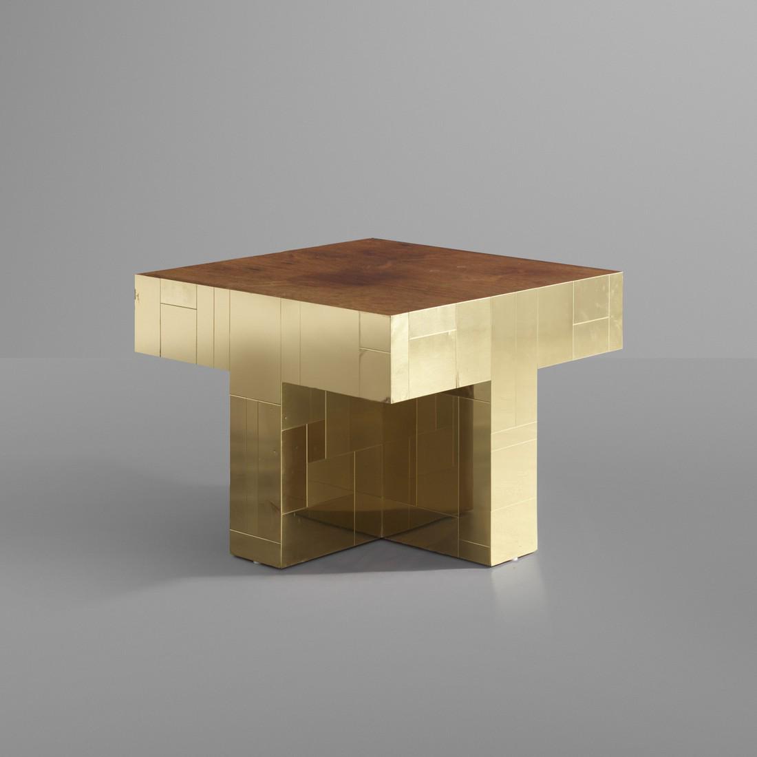 Paul Evans, occasional table lamp, PE 400 series: Paul Evans Cityscape occasional table, PE 400 series Paul Evans Studio for DirectionalUSA, c. 1975brass, walnut30 w x 30 d x 22.5 h in (76 x 76 x 57 cm)