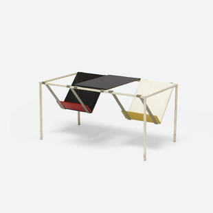 Coen de Vries, magazine table: Coen de Vries magazine table DevoThe Netherlands, c. 1950enameled steel, lacquered wood33.5 w x 20 d x 16.5 h in (85 x 51 x 42 cm)