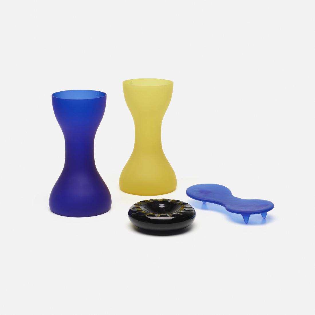 Marc Newson, collection of four table top accessories: Marc Newson collection of four table top accessories CappelliniAustralia / Italy, 1990/1991frosted glass, glass6.75 dia x 12.75 h in (17 x 32 cm) Collection includes two Orgone vesse