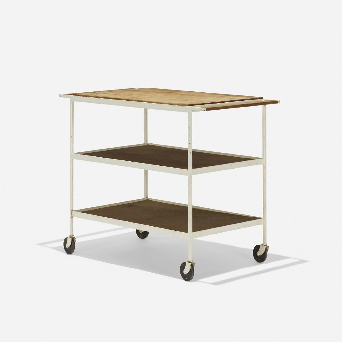 Richard Schultz, Custom tea cart: Richard Schultz Custom tea cart USA, c. 1958enameled steel, laminated maple, birch plywood, rubber35.5 w x 18 d x 28 h in (90 x 46 x 71 cm) This unique cart was designed by Schultz for use in his