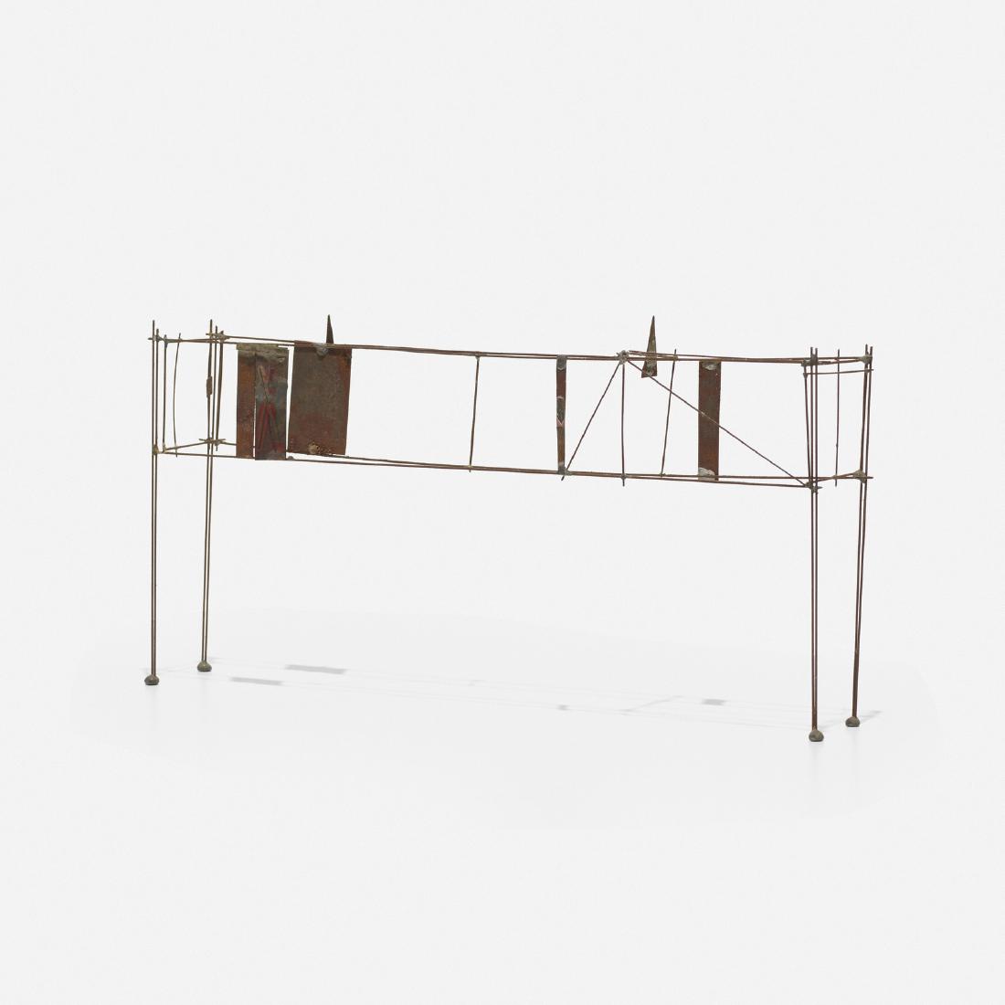 Richard Schultz, Untitled (Wire Construction): Richard Schultz Untitled (Wire Construction) USA, c. 1951steel, steel wire11.5 w x 1.5 d x 5.25 h in (29 x 4 x 13 cm) Richard Schultz worked alongside Harry Bertoia while with Knoll and the prese