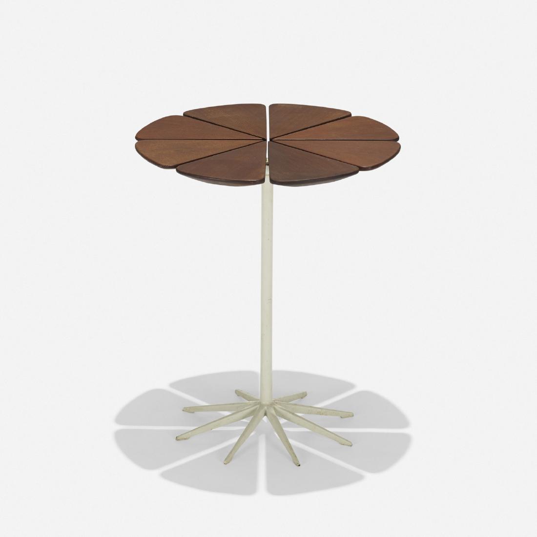 Richard Schultz, Early Petal table: Richard Schultz Early Petal table Knoll InternationalUSA, c. 1962powder-coated aluminum, redwood16 dia x 19 h in (41 x 48 cm) This early Petal table features a redwood top; redwood was only