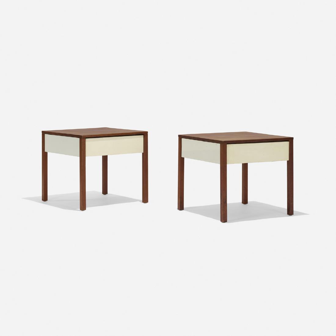 Richard Schultz, nightstands model 227, pair: Richard Schultz nightstands model 227, pair Knoll AssociatesUSA, 1956walnut, lacquered wood19.5 w x 19.5 d x 18 h in (50 x 50 x 46 cm) Each nightstand features a single drawer.