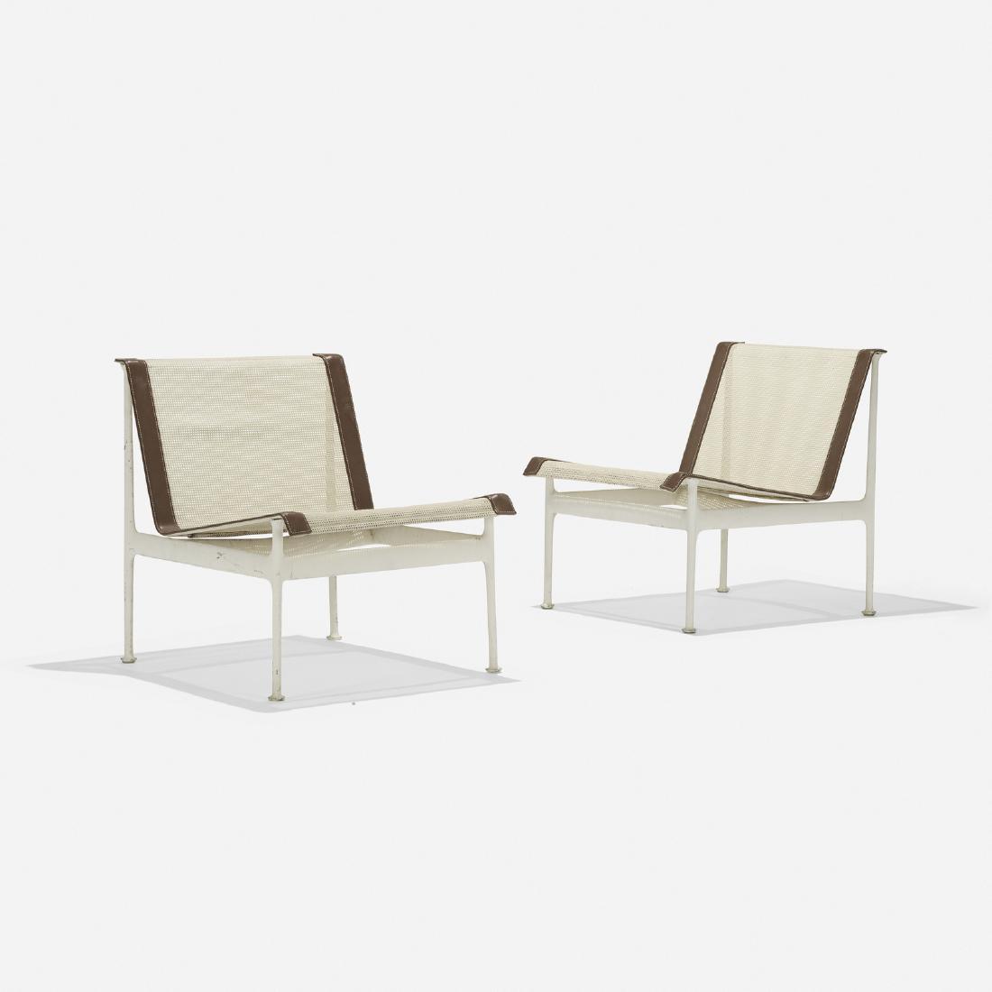 Richard Schultz, Early Production lounge chairs, pair: Richard Schultz Early Production Leisure Collection lounge chairs, pair Knoll InternationalUSA, c. 1966powder-coated aluminum, vinyl, nylon22.5 w x 27.5 d x 26.5 h in (57 x 70 x 67 cm) The