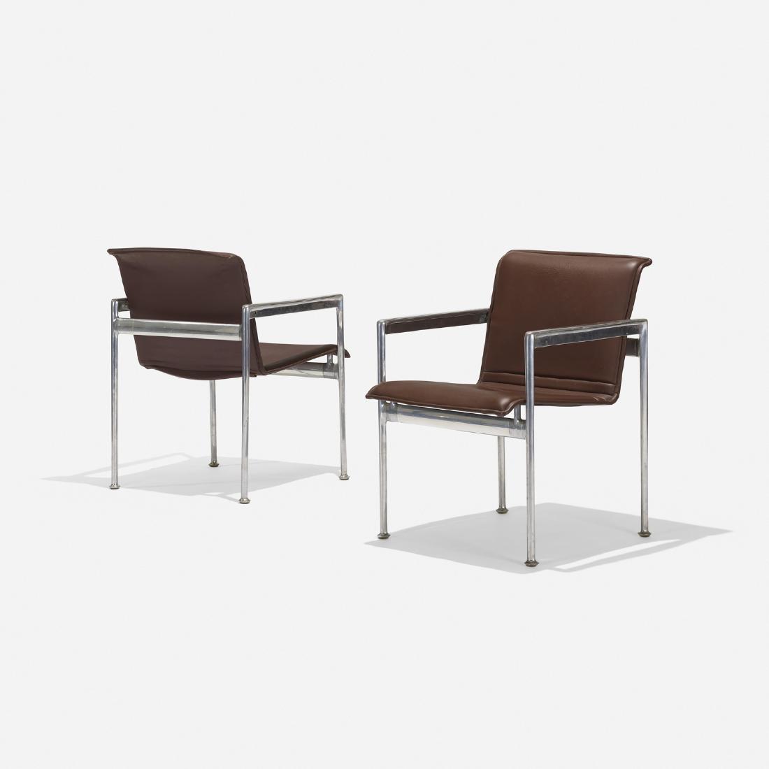 Richard Schultz, Prototype 1966 dining chairs, pair: Richard Schultz Prototype 1966 dining chairs, pair Richard Schultz Design, Inc.USA, c. 1997polished aluminum, leather23 w x 25 d x 29.5 h in (58 x 63 x 75 cm) The polished aluminum frame wa