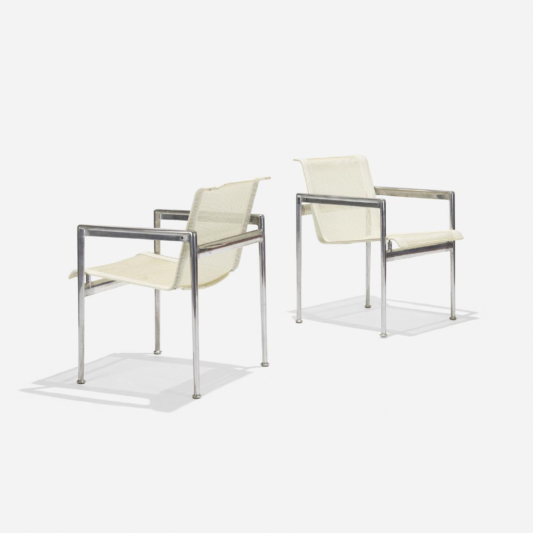 Richard Schultz, Production Prototype 1966 armchairs: Richard Schultz Production Prototype1966 armchairs, pair Richard Schultz Design, Inc.USA, c. 1997polished aluminum, nylon, vinyl23 w x 25 d x 29.5 h in (58 x 63 x 75 cm) Signed with fabric