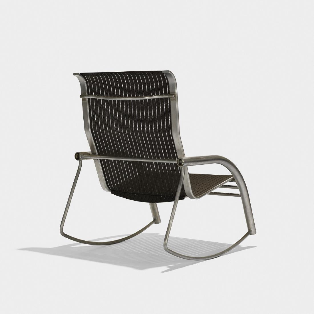 Richard Schultz, Prototype Mateo rocking chair: Richard Schultz Prototype Mateo rocking chair Richard Schultz Design, Inc.USA, c. 2011aluminum, vinyl27.25 w x 36 d x 37.5 h in (69 x 91 x 95 cm) This prototype Mateo rocker is the evolutio