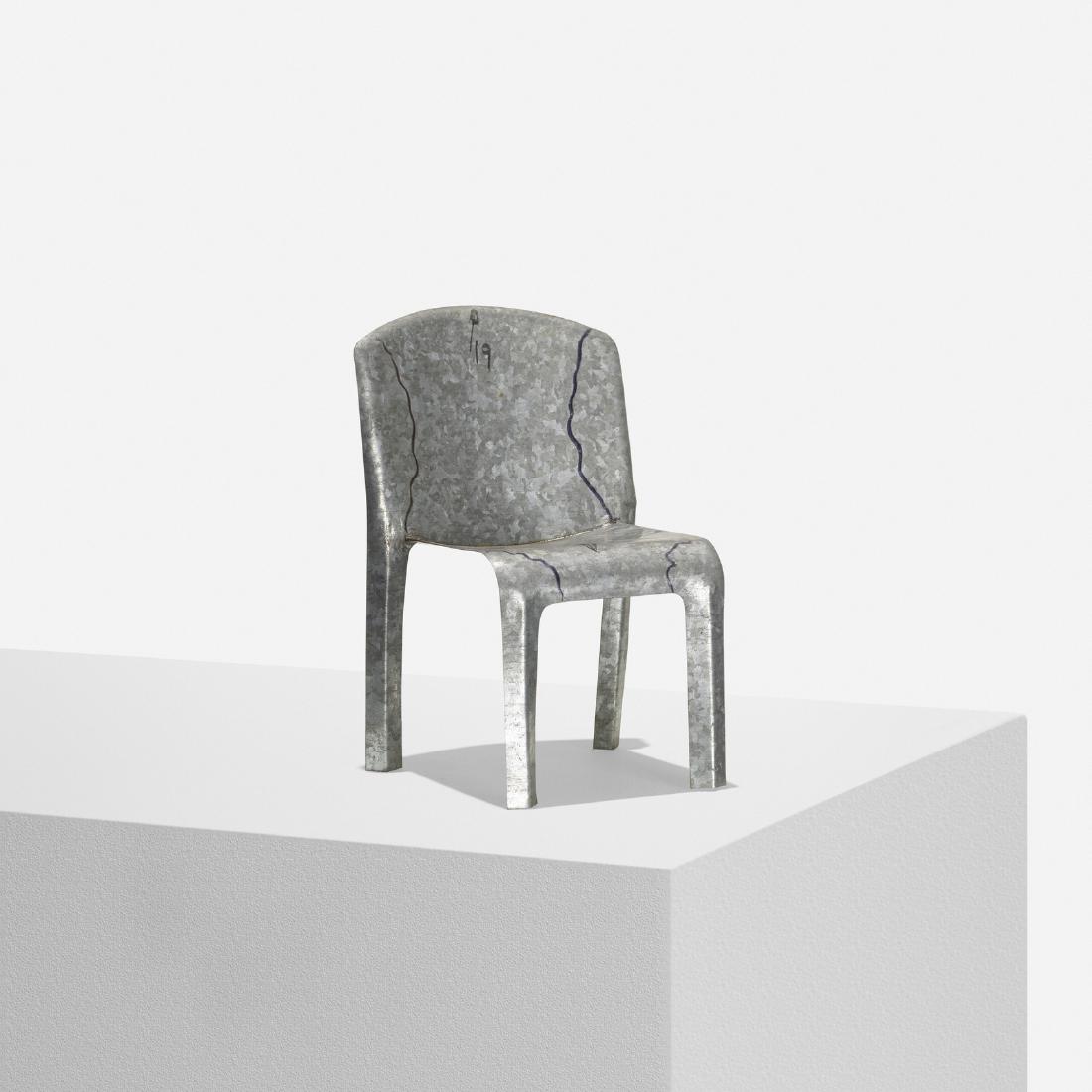 Richard Schultz, Model for Sheet Metal chair: Richard Schultz Model for Sheet Metal chair USA, c. 1992galvanized steel6 w x 6.25 d x 9 h in (15 x 16 x 23 cm) The present lot was Schultz's initial attempt at designing a chair using sheet meta